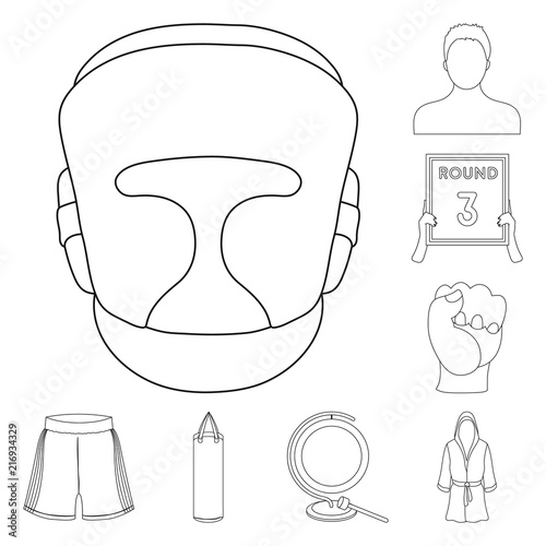 Boxing extreme sports outline icons in set collection for design. Boxer and attributes vector symbol stock web illustration.