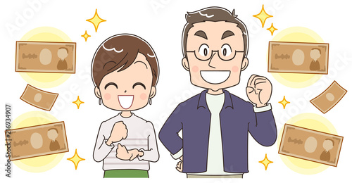 アラフォー男女とお金のイラスト