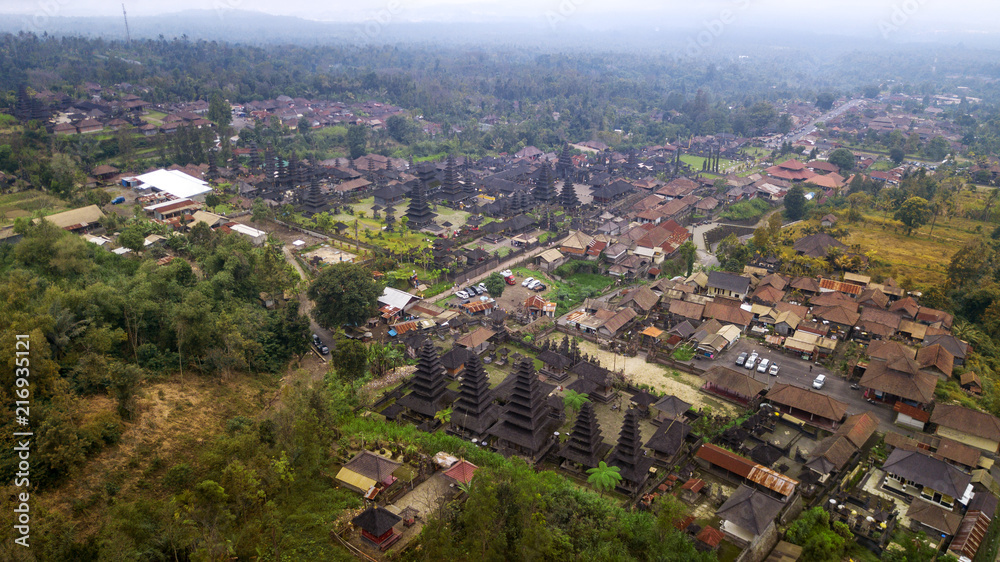 Aerial view at the holiest of all Balinese Hindu temples, complex in the village of Besakih on the slopes of Mount Agung in eastern Bali