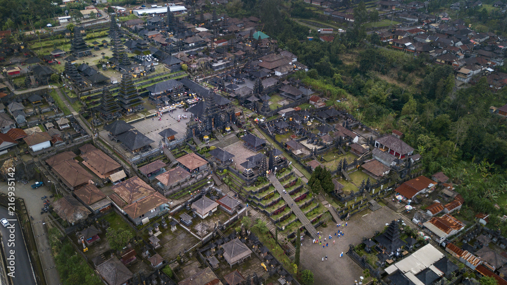 Aerial view at the holiest of all Balinese Hindu temples, complex in the village of Besakih on the slopes of Mount Agung in eastern Bali