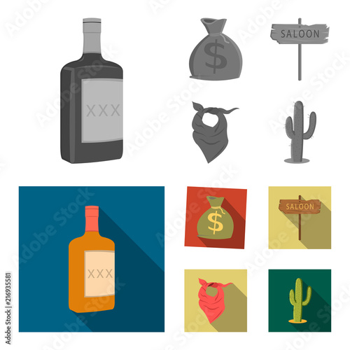 Bag of money, saloon, cowboy kerchief, cactus. Wild west set collection icons in monochrome,flat style vector symbol stock illustration web. photo