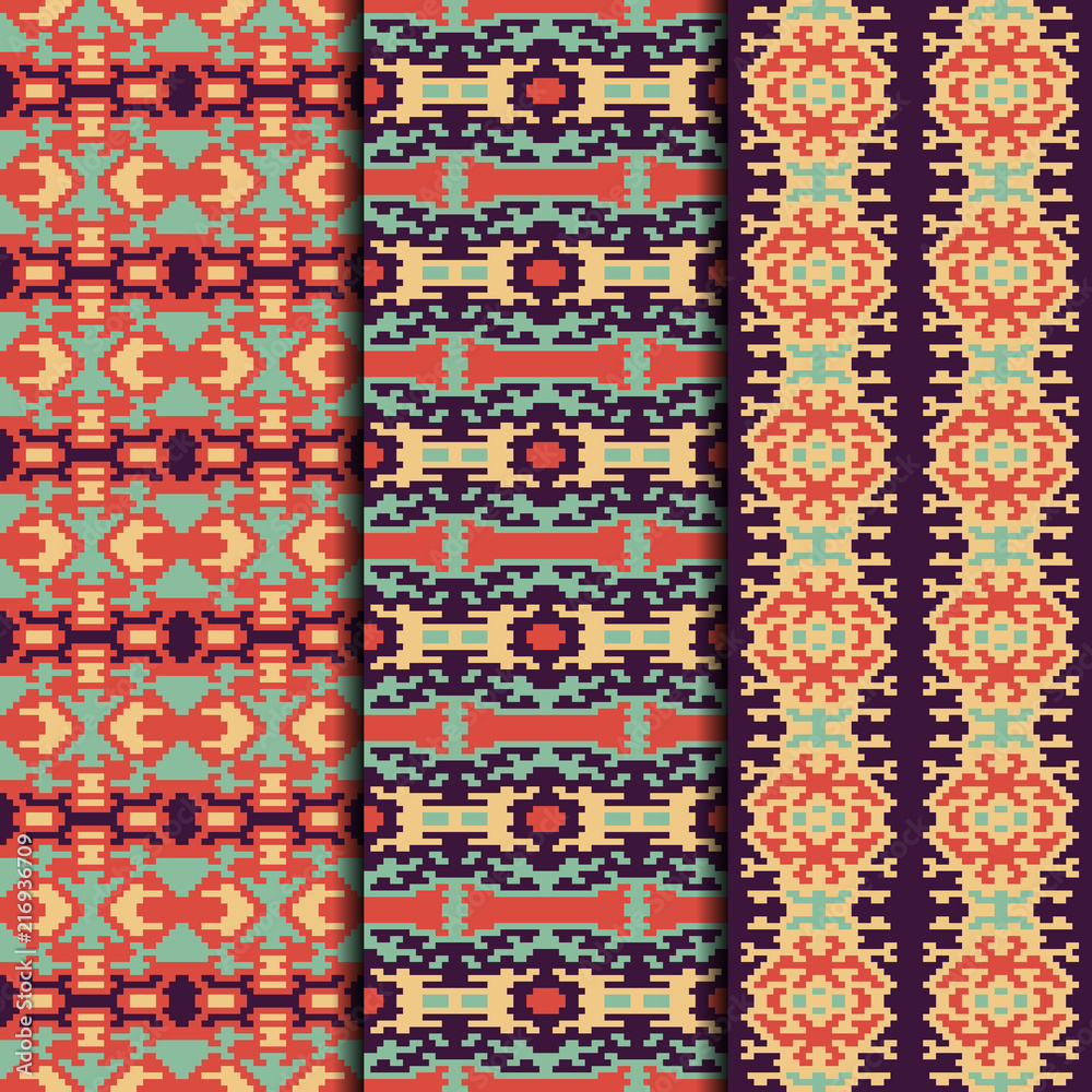 Set of 3 seamless patterns winter design. Christmas textile prints. Vector fashion backgrounds. Set of 3 seamless patterns winter design. Christmas textile prints. Vector fashion backgrounds.