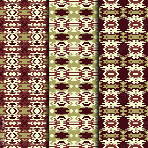 Set of 3 seamless patterns winter design. Christmas textile prints. Vector fashion backgrounds.