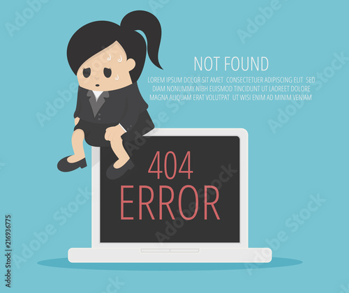business woman  sitting sadly on computer about page not found Error 404