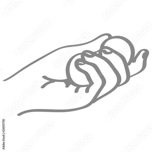 Handgezeichnete Hand hält  Kugeln in grau