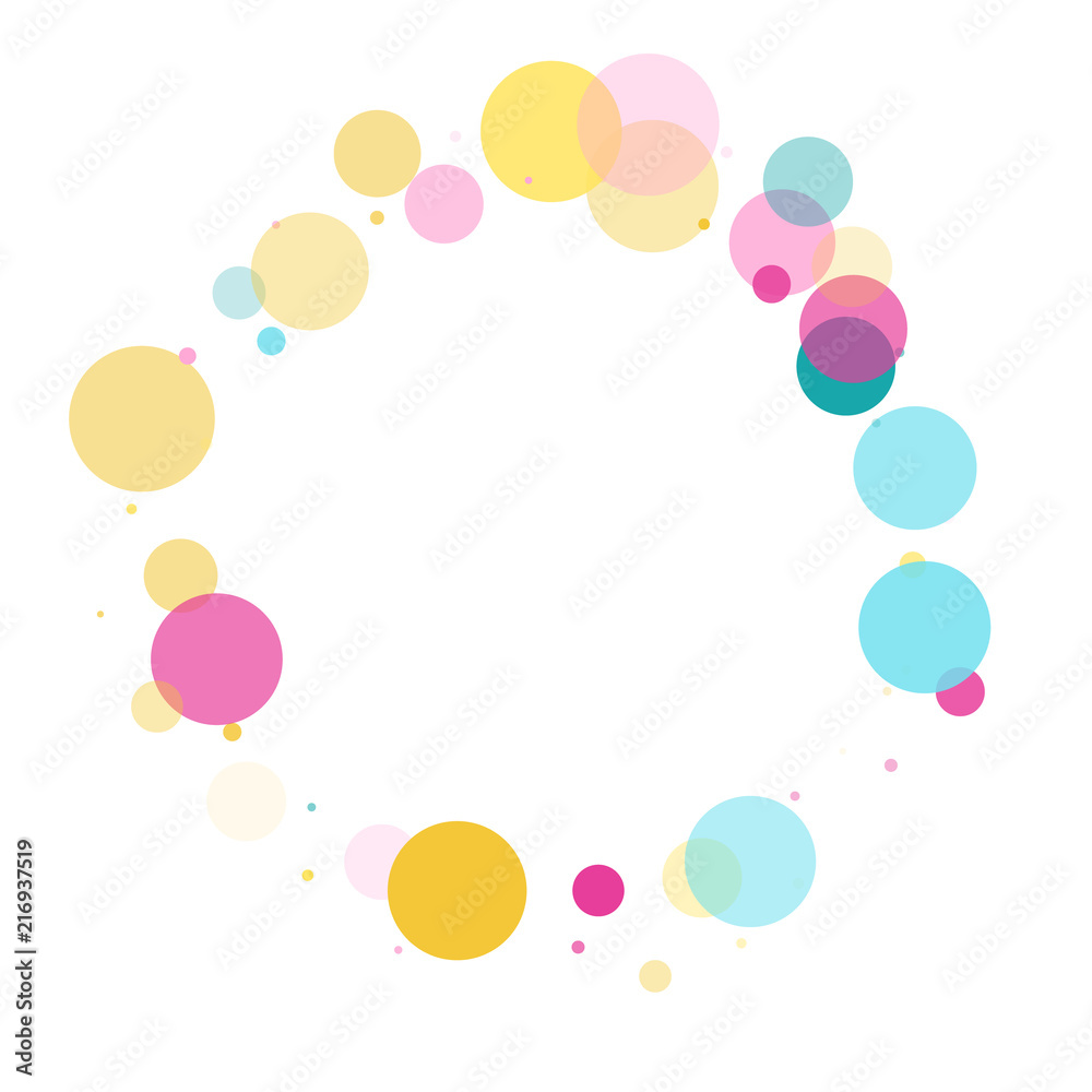 Memphis round confetti festive background in cyan blue, pink and yellow. Childish pattern vector. Memphis round confetti festive background in cyan blue, pink and yellow. Childish pattern vector.