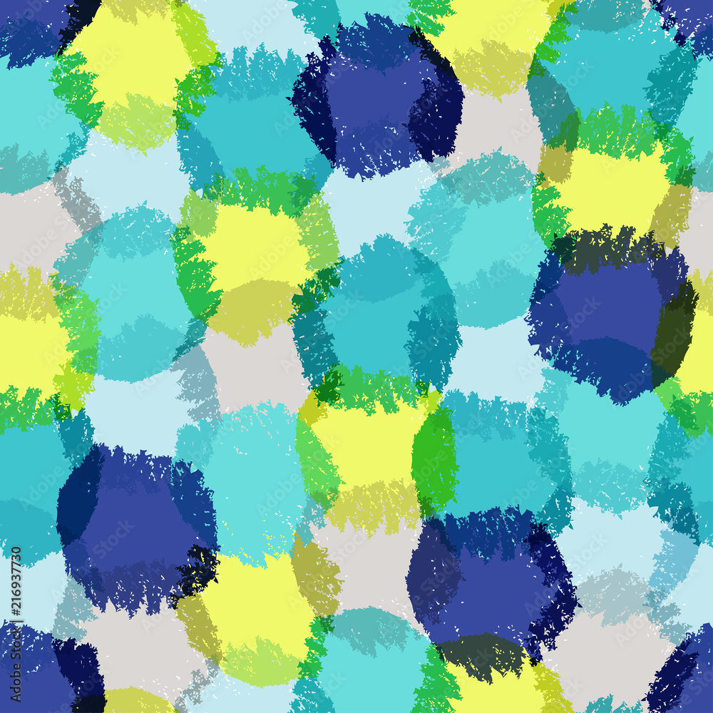 Seamless pattern with brush blue circle. Creative polka dot background.  Simple stylish vector illustration. Fashion modern style. Marine fabric print.