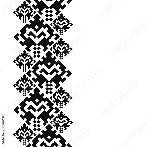 Tribal card in american indian style. Seamless border for design. Ethnic tiled ornament on white background. Navajo pixel tiles.