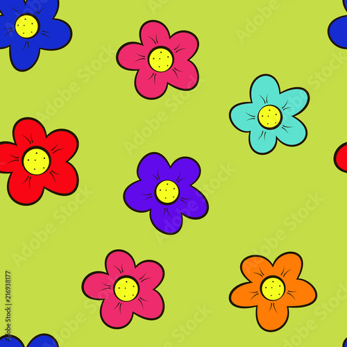Seamless pattern of simple summer flowers