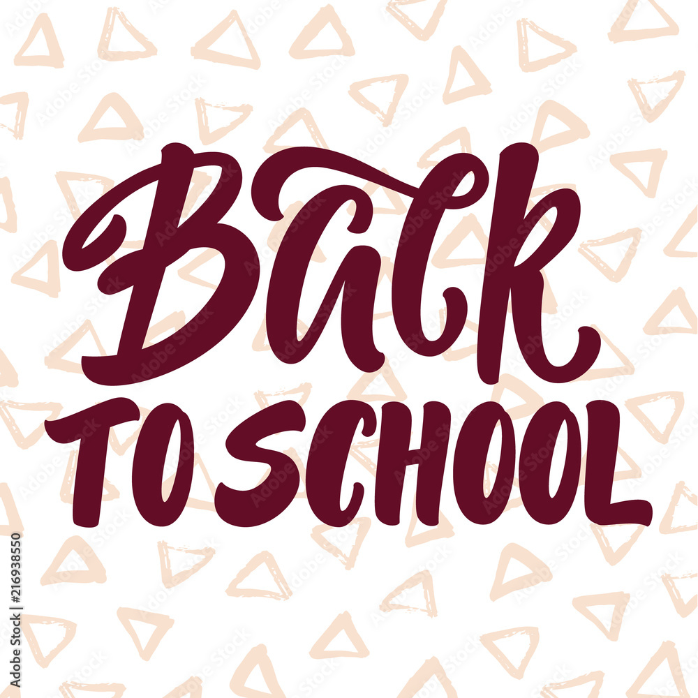 Back to school lettering on ink painted triangles background.