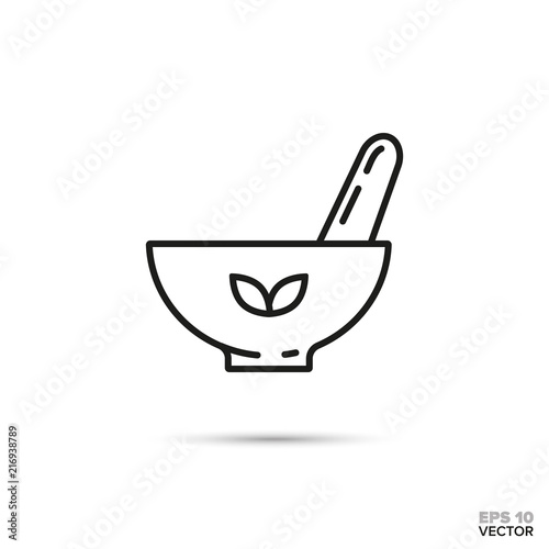 Mortar and pestle vector icon. Spa and herbal medicine symbol.