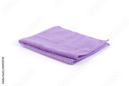 Purple cleaning rag microfiber cloth isolated on white background