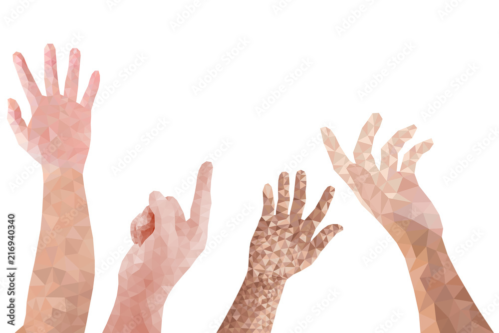 Set of man hands polygon design style on white background