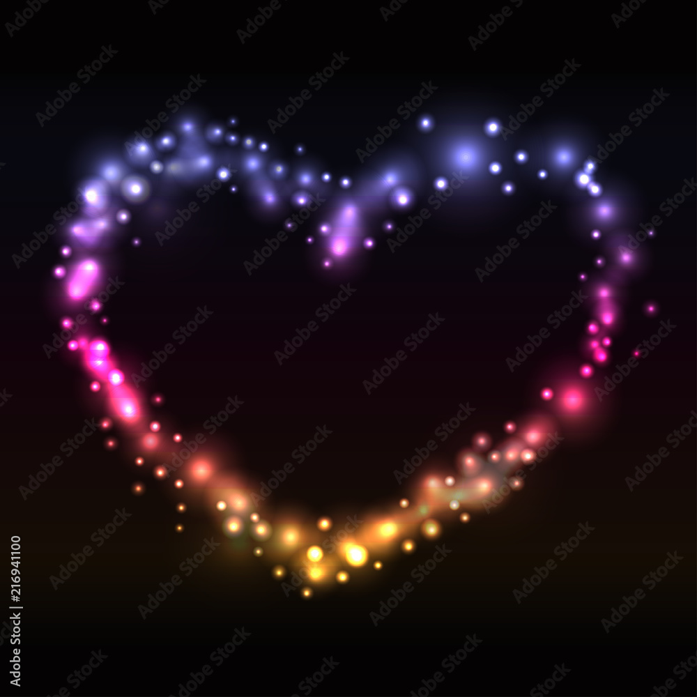 Colorful Glowing Heart on Black Background - vector eps10