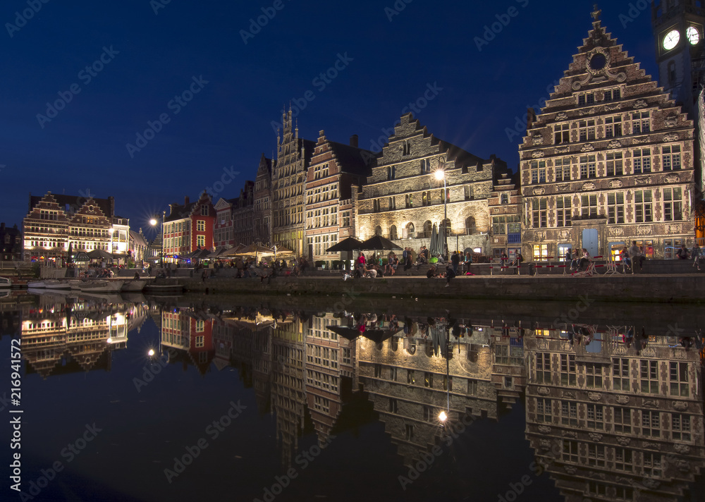 Medieval Gent at night, Belgiumt, Belgium