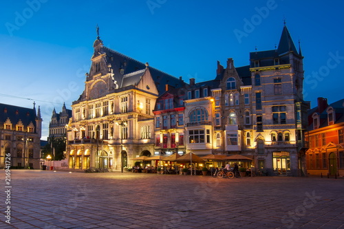 Saint Bavo square at night, Gent, Belgium