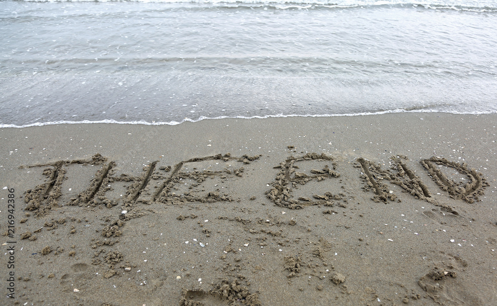 wide text THE END on the beach