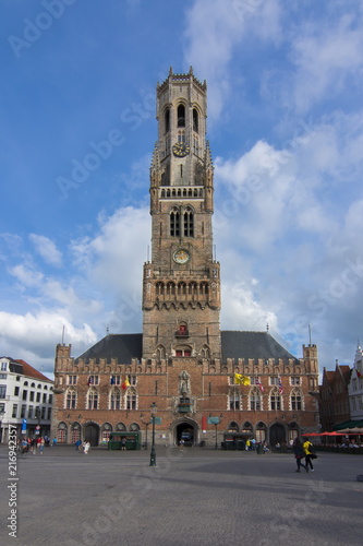 Belfort tower on market square in center of Bruges, Belgium
