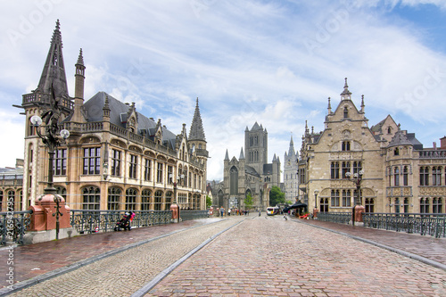 Towers and architecture of medieval Gent, Belgium