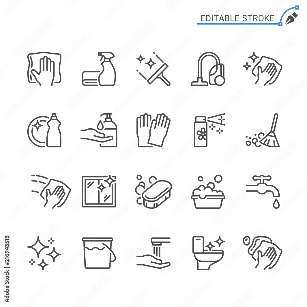 Cleaning line icons. Editable stroke. Pixel perfect. - obrazy, fototapety, plakaty 