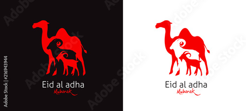 Eid Al Adha Mubarak the celebration of Muslim community festival background design with camel sheep and goat paper cut style.Vector Illustration