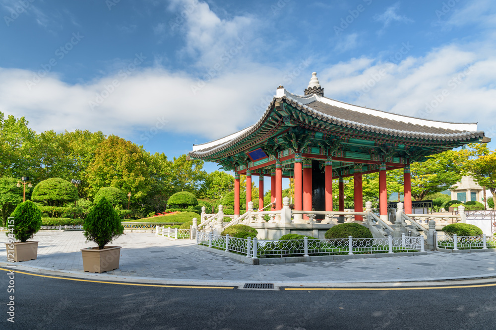 Scenic bell pavilion at Yongdusan Park of Busan, South Korea