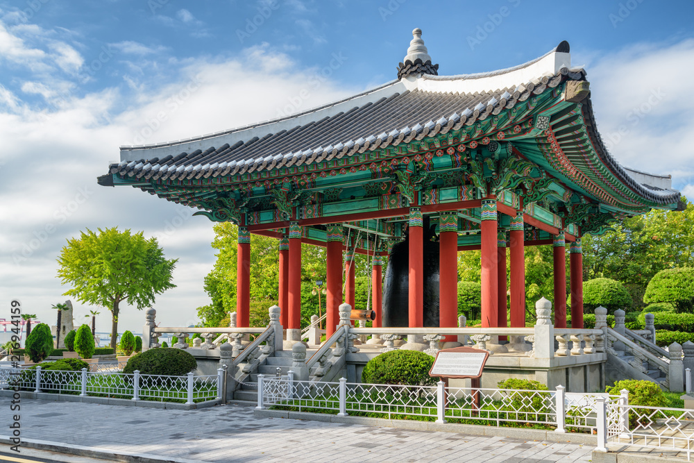 Amazing bell pavilion at Yongdusan Park of Busan, South Korea Amazing bell pavilion at Yongdusan Park of Busan, South Korea