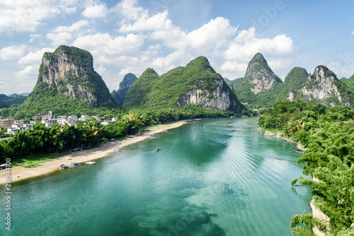 Beautiful summer sunny landscape at Yangshuo County of Guilin