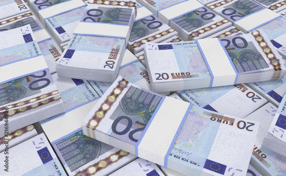 3D realistic render of 20 Euro Money. euro cash background. Euro Money Banknotes
