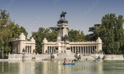 Parque del Buen Retiro, one of the main tourist attractions of the city, was built in the first half of the XVII century, the highlights are the Monument to Alfonso XII, Madrid, Spain