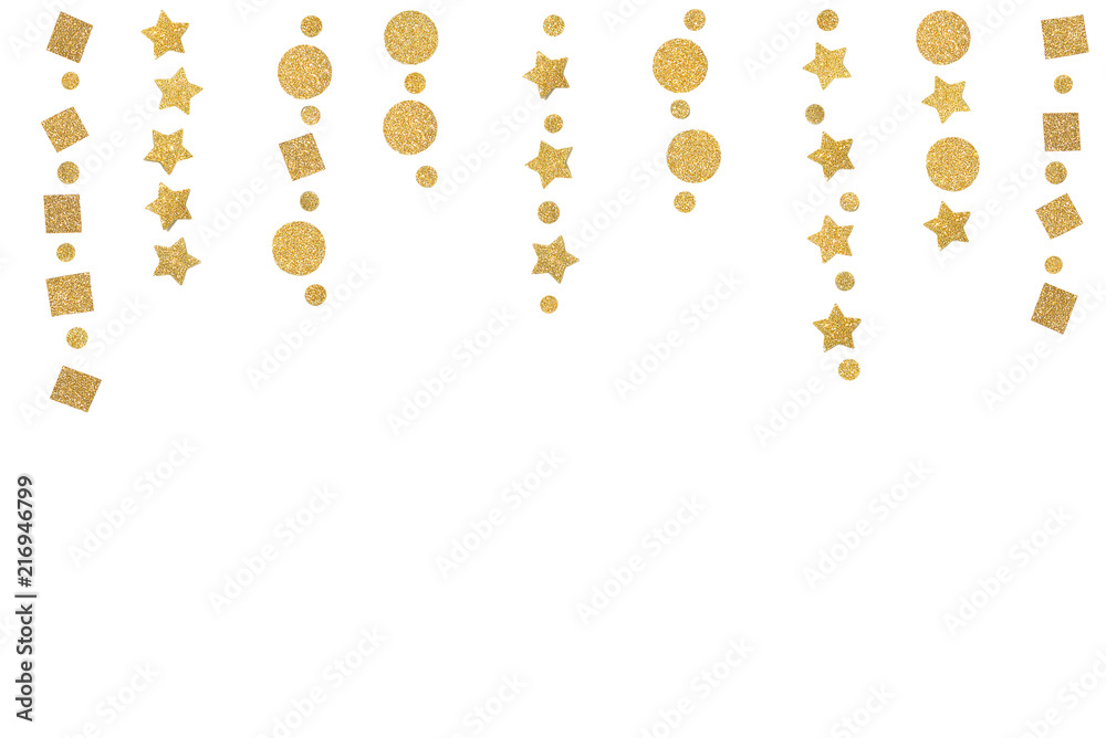 Gold glitter bunting paper cut on white background - isolated Gold glitter bunting paper cut on white background - isolated