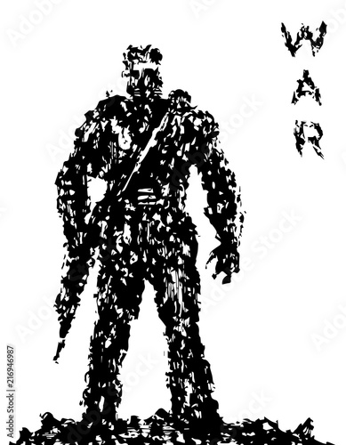 Silhouette of soldier with rifle pointing down. Vector illustration.