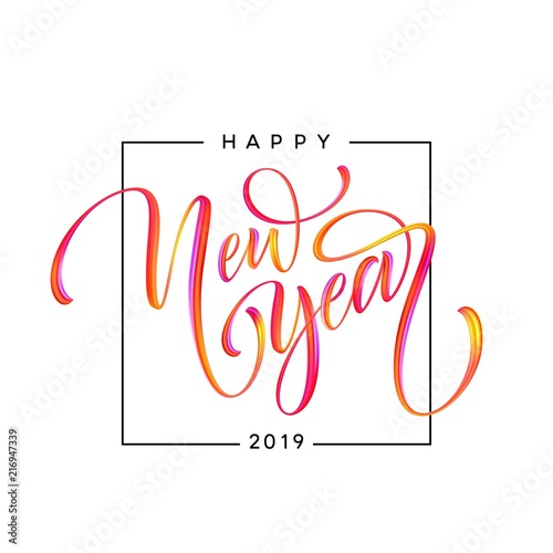 2019 New Year of a colorful brushstroke oil or acrylic paint design element. Vector illustration