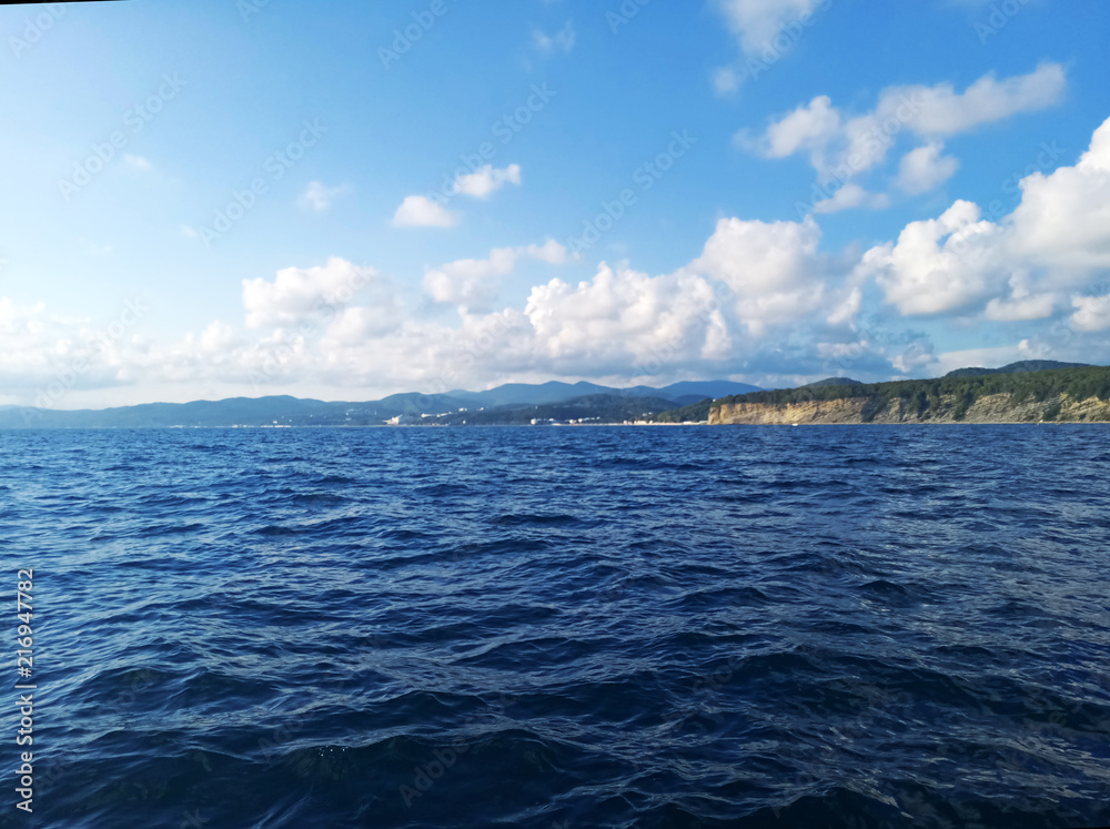 View from boats on the sea and mountains