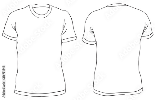 Vector illustration. Blank t-shirt front and back views. Isolated on white