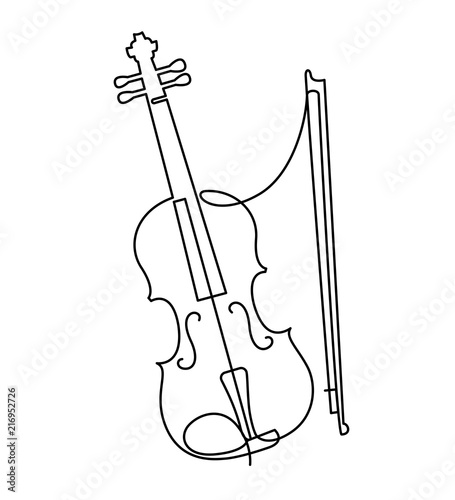 continuous line drawing of three-quarter violin vector. Musical instrument single line for decoration, design, invitation jazz festival, music shop
