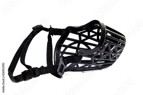 Fotografie Black plastic muzzle for a dog, isolated