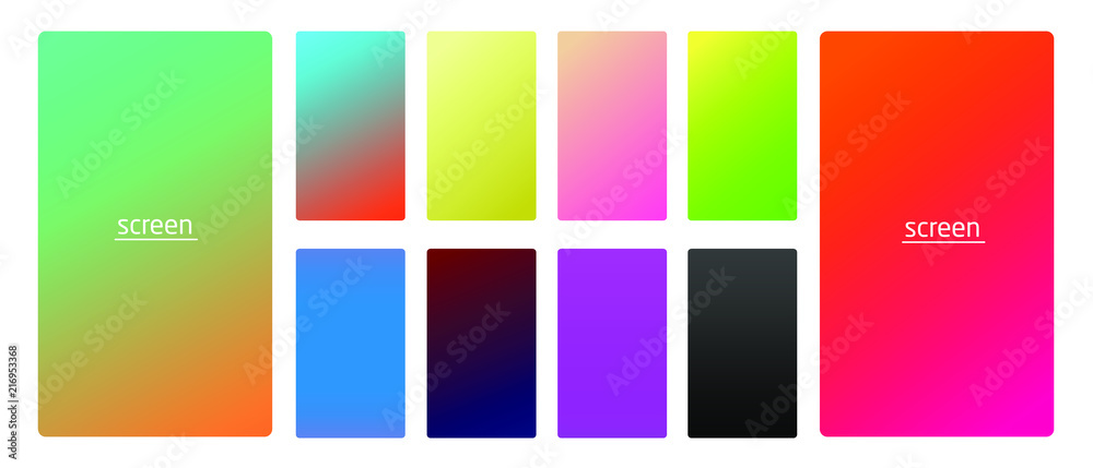 Vibrant and smooth gradient soft colors for devices, pc's and modern smartphone screen backgrounds set vector ux and ui design illustration