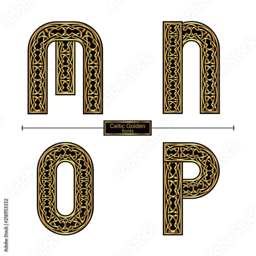 Alphabet celtic golden style in a set MNOP