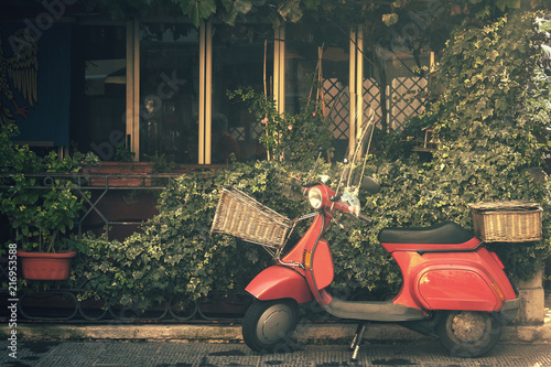 red vintage scooter, traditional transport holiday in italy

