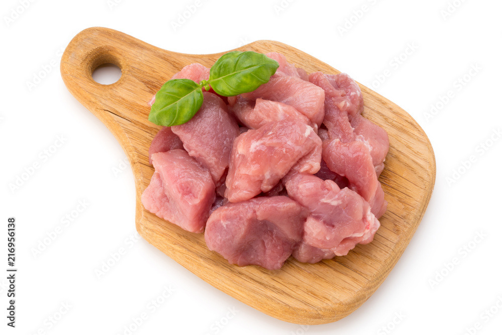 Raw chopped beef meat pieces isolated om white background cut out. Raw chopped beef meat pieces isolated om white background cut out.