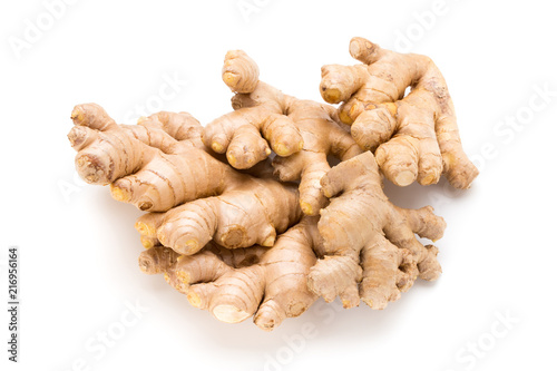 Ginger bio and lemon on white background.