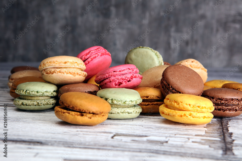 Sweet and colourful french macaroons or macaron on white background, Dessert. Sweet and colourful french macaroons or macaron on white background, Dessert.