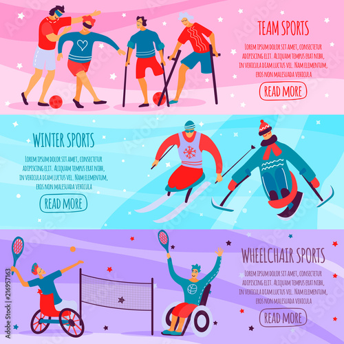 Disabled People Sport Flat Banner Set
