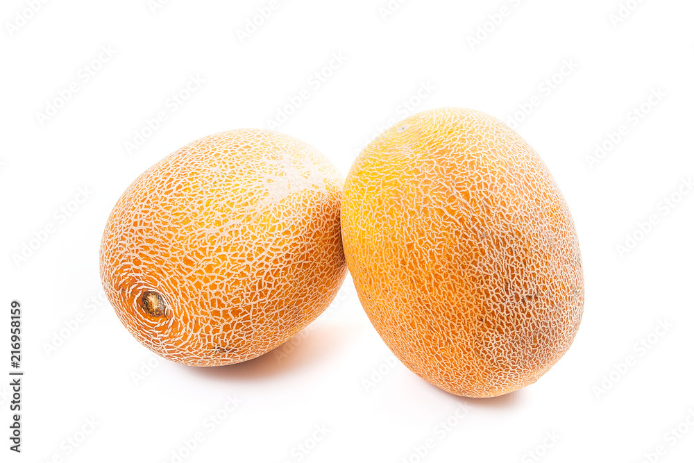 Whole honeydew melon tropical fruit isolated on a white background.
