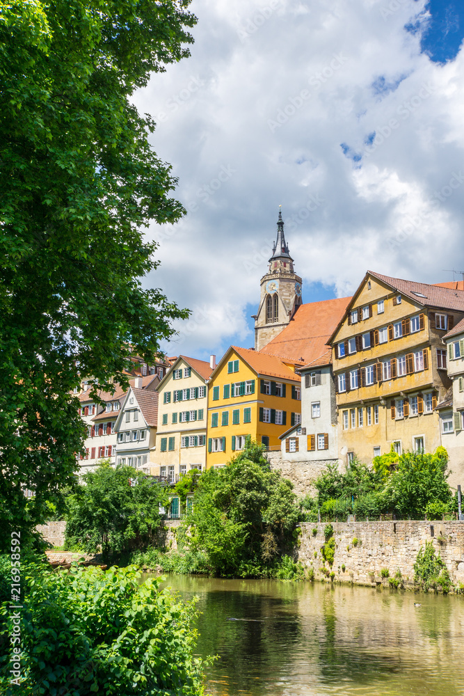 Germany, Historic houses and church of old town in Tuebingen Germany, Historic houses and church of old town in Tuebingen