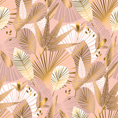Handdoek met foto Palmbomen patronen Rosé gouden tropische palmbladeren  © galyna_p