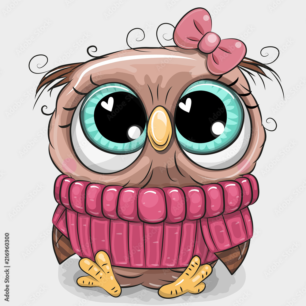 Fototapeta premium Cute owl in pink sweater