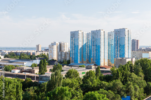 Urban landscape from a height of 12 floors. Modern architecture  multi-storey residential buildings. City Of Saratov  Russia.