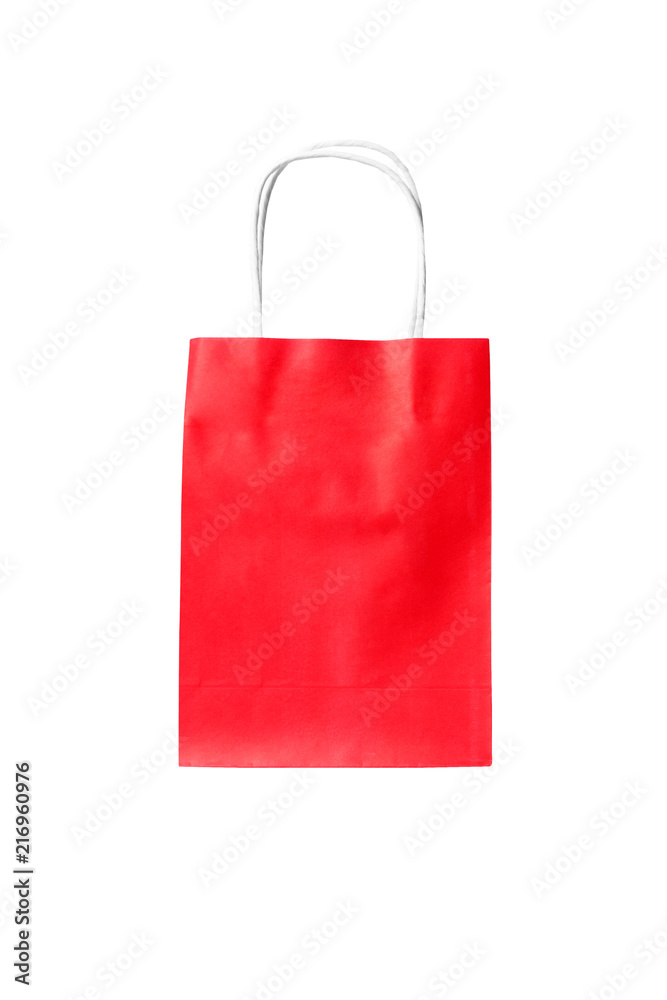 Ecological recycling red shopping bag isolated on white background